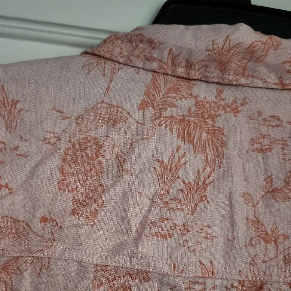 Cynthia Rowley 100% Linen Button Down Tropical Print Shirt - Picture 11 of 14